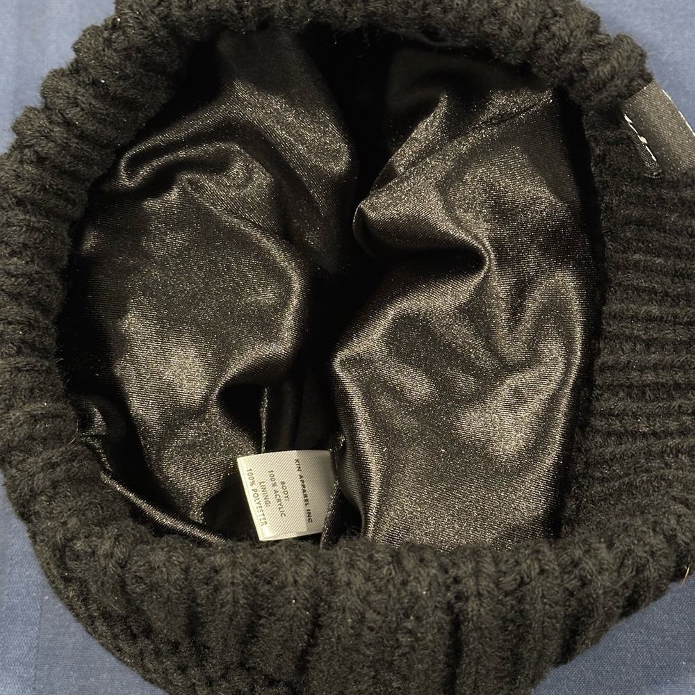 Kin Apparel Satin Lined Black Ponytail Beanie - Picture 7 of 8